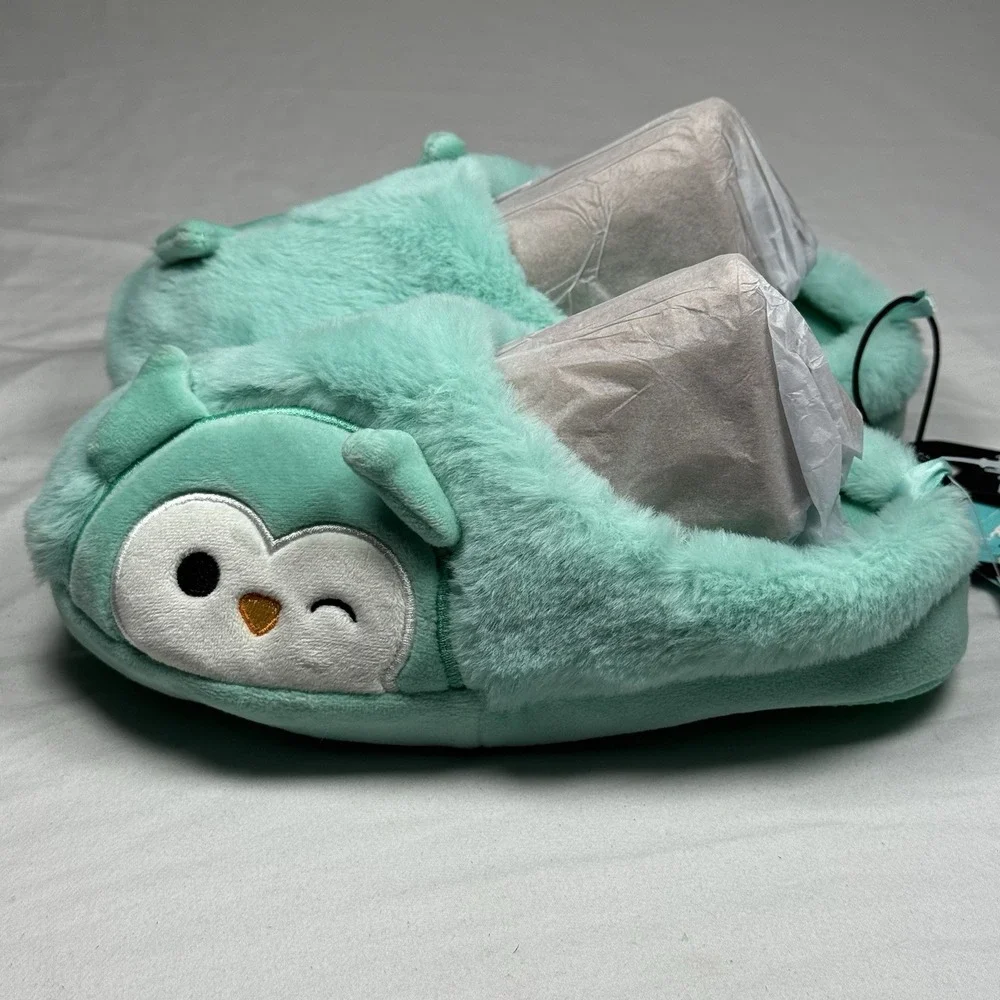 Squishmallows Kids‎ Slippers Size 13 1 Teal Owl Plush House Shoes